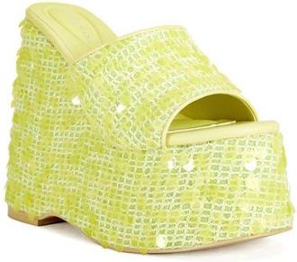 Azalea Wang Betsey Sequin Platform Wedge Sandal in Yellow at Nordstrom, Size 6.5