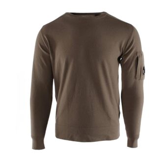 C.P. Company Round-neck Knitwear, male, Brown, Size: S Brown Wool Blend Mens Sweater