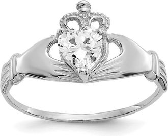 Diamond2Deal 14k White Gold White Cubic Zirconia Claddagh Heart Ring