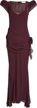 De La Vali DE LA Vali Florentine Draped Chiffon Maxi Dress - Burgundy - 6 (UK6 / XS)