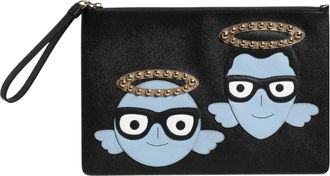 Dolce & Gabbana Zwarte Leren DGFAMILY Versierde Mannen Ritstas