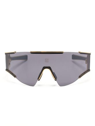 Balmain logo-print shield-frame sunglasses - Black