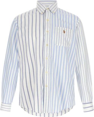 Polo Ralph Lauren Patchwork-print Oxford overhemd - Heren - Casual Overhemden - Blauw - L - Katoen - Overhemden