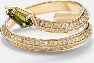 Stone and Strand Shield Serpent 14kt gold ring with diamonds and green tourmaline