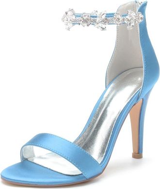 Generic Bridal Satin Wedding Dressy Heels Shoes Womens Bridal Stiletto Heels Sandals Sexy Open Toe Party Pumps 10.5Cm,Sky Blue,10 UK