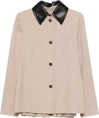 Sportmax Beige Leather Shirt Collar Jacket