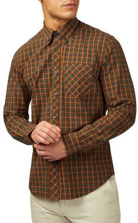 Ben Sherman Signature House Check Organic Cotton Button-Down Shirt in Orange at Nordstrom Rack, Size Small