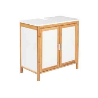 WENKO Mobile da bagno Finja, mobile sottolavabo in legno con 2 ante, in bamb&ugrave; e mdf, L65x60x33 cm, bianco - marrone - Wenko