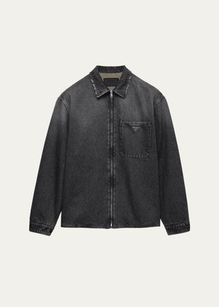 Prada Mens Zip-Front Denim Shirt