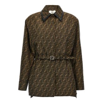 Fendi FF Canvas Jacket - female - Fendi - Belted Coats - Brown - 2XS - Coats