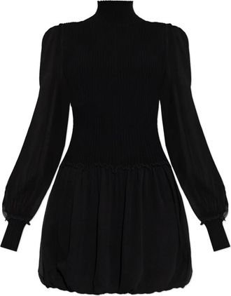 Frame Denim Sheer Sleeve Dress - Dames - Kleedjes - Zwart - L - Wol - Kleedjes