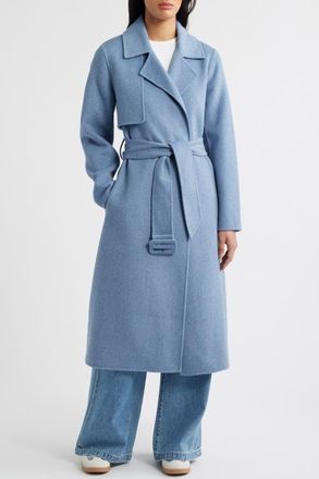 BCBGeneration Houndstooth Double Face Belted Coat in Misty Blue at Nordstrom, Size X-Large