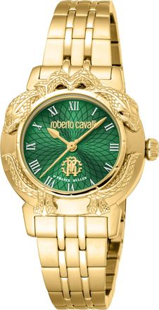 Roberto Cavalli Womens Green Dial Stainless Steel Watch - Gold - One Size