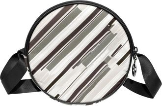 Generic Circle Crossbody Bag for Women, White Retro Plaid Small Sling Bag Daypack with Zipper Adjustable Shoulder Straps Casual Ladies Girls Round Purse