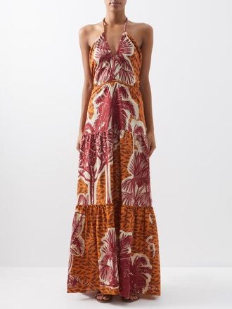 Johanna Ortiz Ritos De Duelo Tropical-print Cotton Maxi Dress - Womens - Orange Print