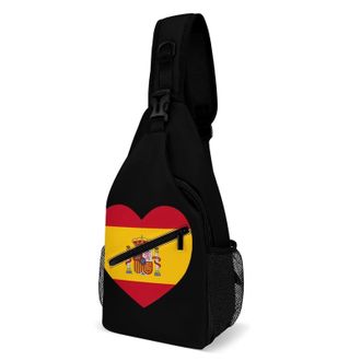 Generic Spain Flag Heart Unisex Shoulder Bags Casual Crossbody Chest Bag Sling Backpack for Hiking Cycling Travel