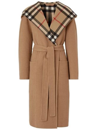 Burberry checked-detail wrap coat - women - Wool - 6 - Brown