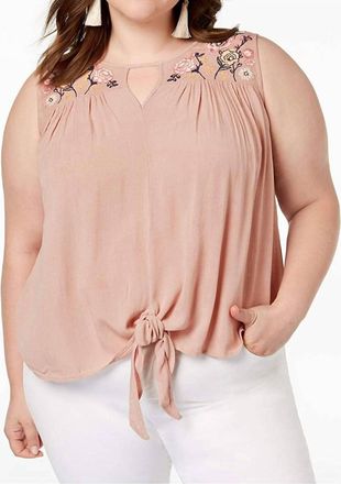 Planet Gold Womens Plus Size Embroidered Top In Pink