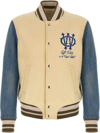 Off-white Gothic Wool Denim Varsity Bomber Jacket