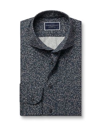 CHARLES TYRWHITT Made With Liberty Fabric Leaf Cotton Shirt - Navy Blue by Charles Tyrwhitt