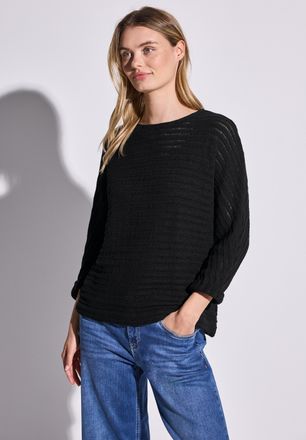 Street One Strickpullover STREET ONE, Damen, Gr. 36, schwarz, Strick, Obermaterial: 88% Baumwolle, 12% Polyester, unifarben, h&uuml;ftbedeckend, U-Boot-Ausschnitt, Pu