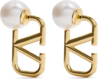 Valentino Garavani Vlogo Faux Pearl-embellished Hoop Earrings - Gold - One Size