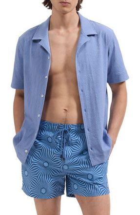 Bugatchi Cruz Print Swim Trunks in Cobalt at Nordstrom, Size Xx-Large