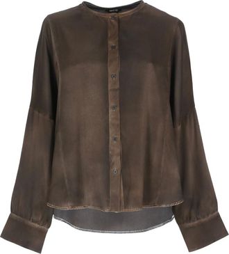 Avant Toi Overhemden, Dames, Bruin, S, Zijden Mandarijn Kraag Shirt