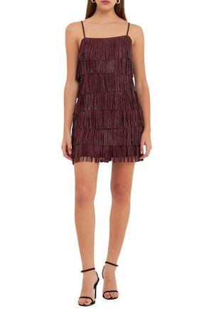 endless rose Beaded Fringe Minidress in Wine at Nordstrom, Size X-Small