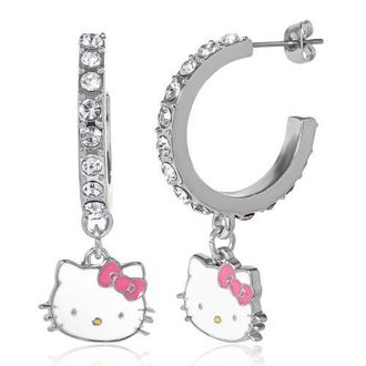 Hello Kitty Fashion Charm Hoop Earrings in Silver at Nordstrom