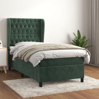 vidaXL Cama Box Spring Con Colch&oacute;n Terciopelo Verde Oscuro 100x200 Cm Vidaxl