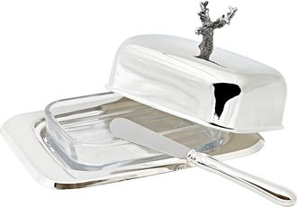 Edzard Premium Butterdose Hirsch inkl. Buttermesser - edel versilbert und anlaufgeschützt