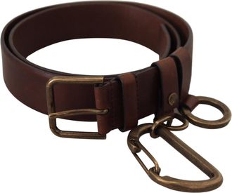 Dolce & Gabbana Mens Brown Leather Gold Metal Buckle Carabiner Belt