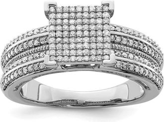 Diamond2Deal Sterling Silver Rhodium Plated Diamond Square Engagement Ring