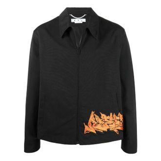 Off-white Mens Off-White Embroidered Pattern Zipper Black Jacket OMEA313S22FAB0011020