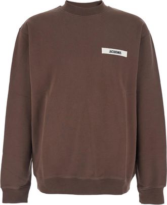 Jacquemus le Sweatshirt Gros-grain Brown Sweatshirt With Logo Patch In Cotton Man