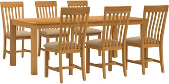 vidaXL Conjunto De Comedor 7 Uds. Beige Madera De Roble S&oacute;lido Vidaxl
