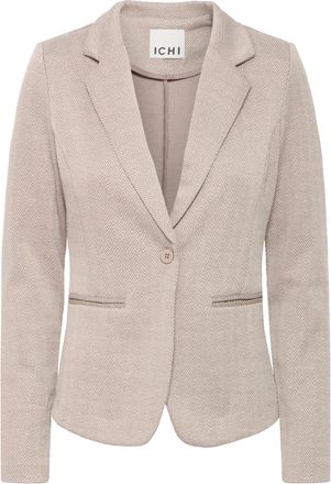 Ichi IHKATE Jacquard Womens Blazer Jacket Blazer with Lapel Collar Piping Pockets V-Neck 1 Button Shape Lightweight Elastic Slim Fit, Fungi/Almond Milk Her