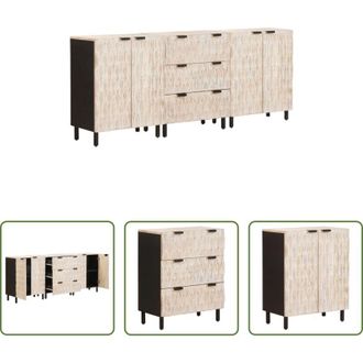 vidaXL Credenza in legno di mango - Credenza 3 pcs Finitura Bianco Lavato 180 x 33 x 75 cm