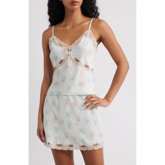 LoveShackFancy Lamora Lace Trim Satin Camisole in Eucalyptus at Nordstrom, Size Xx-Large