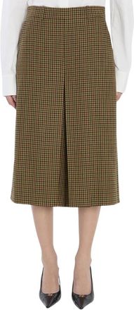 Saint Laurent Plaid Wide-Leg Wool Blend Culottes - Dames - Midirokken - Bruin - M - Wol - Rokken