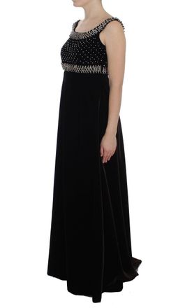 Dolce & Gabbana Womens Crystal-Embellished Velvet Gown Black Rayon Glass Cotton