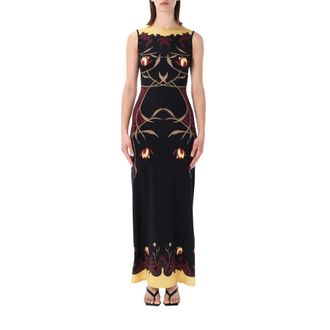 Marine Serre Maxi Dresses, female, Black, Size: XS Floral-print Sleeveless Maxi Dress