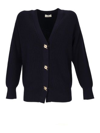 Elisabetta Franchi Ribbed Knit Cardigan With Deep V-Neckline