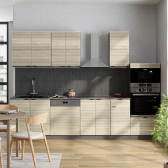 Vicco Mueble De Cocina Fame-line, Panel De Roble/antracita, 300 Cm Con Armario Alto, Sin Encimera