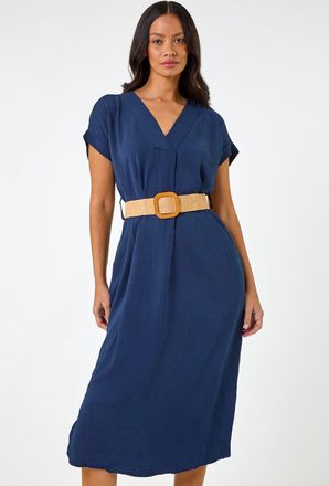 DUSK Belted Pocket Midi Dress