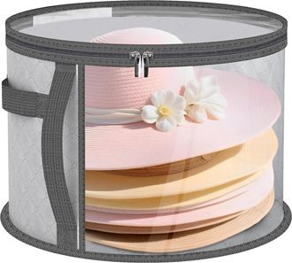 OEM Caja Redonda Gris Para Sombreros - Caja Plegable De Tela Con Tapa Y Cremallera, 2 X 42 X 26 Cm. Resistente Al Polvo Y La Humedad. Ideal Para Sombreros