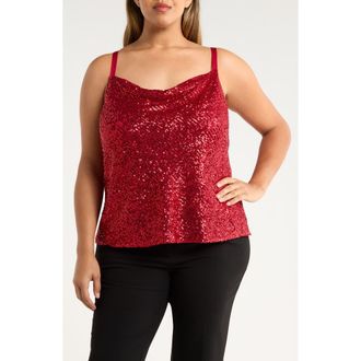 Tahari by ASL Sequin Cowl Neck Camisole in Claret at Nordstrom, Size 1X