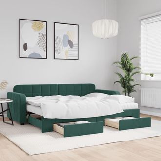 vidaXL Vidaxl - Sof&aacute; Cama Nido Con Cajones Terciopelo Verde Oscuro 80x200 Cm
