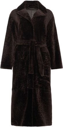 Gorski Reversible Textured Genuine Shearling Coat with Side Slits, Belt in Brown/brown at Nordstrom, Size Medium